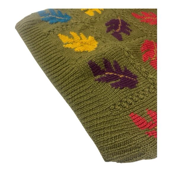 Vintage Mark Shale Large Wool Olive Green Autumn Fall Leaves AOP Sweater - Picture 5 of 10